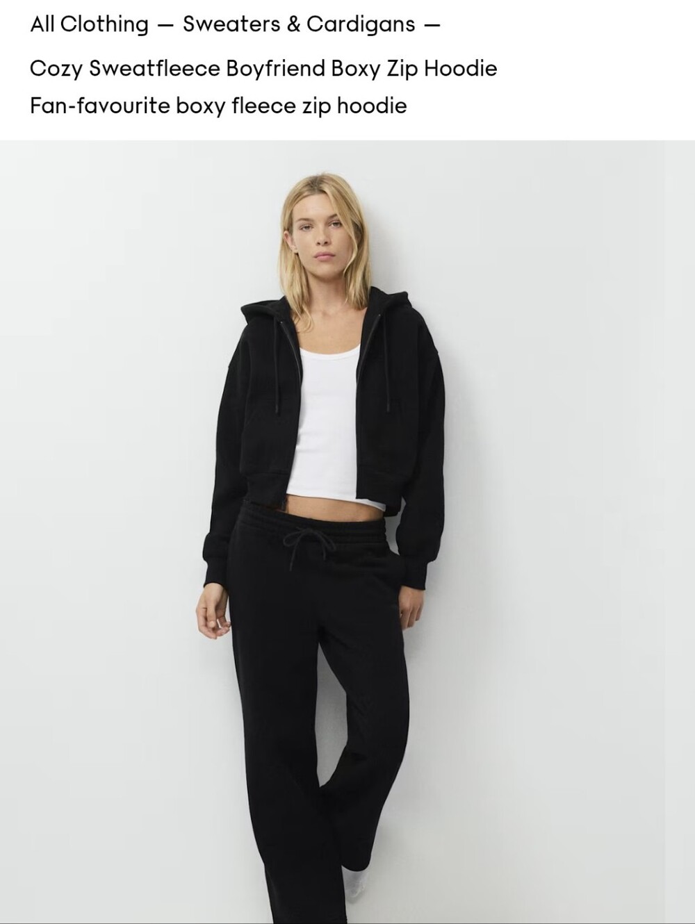 Aritzia Cozy Sweatfleece Black Boxy Zip Hoodie - Picture 2 of 8